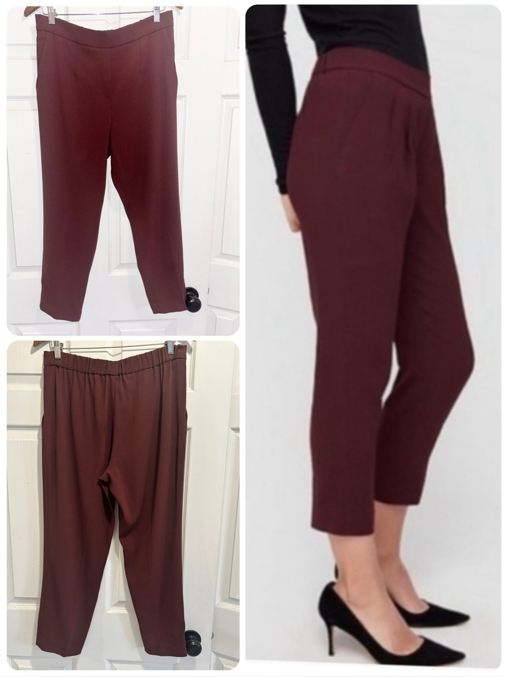 Aritzia Babaton Conan Pants Pull On Cropped Crepe Trousers in Burgundy Size 10
